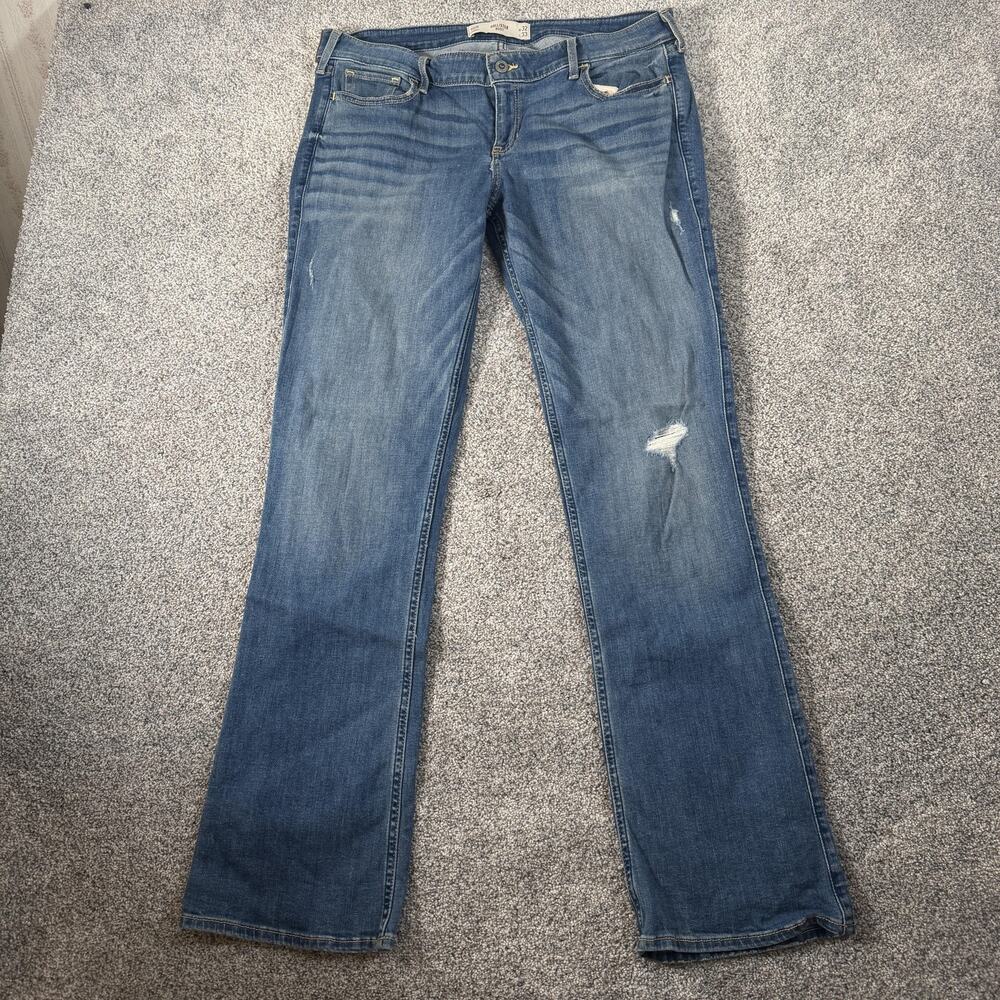 Hollister Boot Jeans Womens 15R 32x33 Blue Bootcut Stretch Denim Distressed